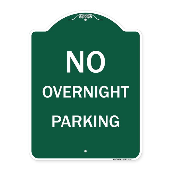 Designer Series No Overnight Parking, Green & White Aluminum Sign, 18" x 24", GW-1824-23832
